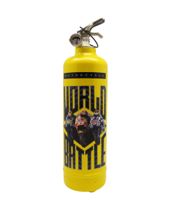 Fire extinguisher design Moto GP World Battle yellow