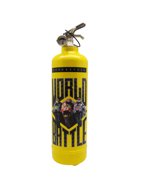 Fire extinguisher design Moto GP World Battle yellow