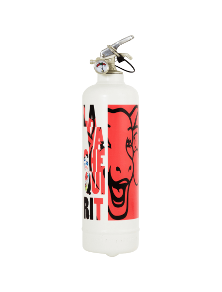 Fire extinguisher design laughing cow classic white red